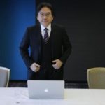 Iwata attends an interview in Tokyo